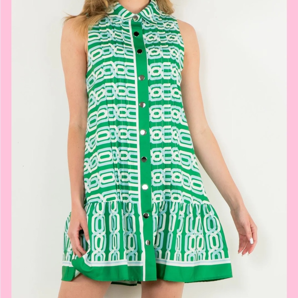 THML NWT Green Machine Chain Print Sleeveless Dress